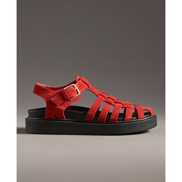 Anthropologie Red Footbed Fisherman Flats Sandals - Picture 2 of 4